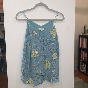 Ann Taylor LOFT baby blue button front floral Camisole Top size Small